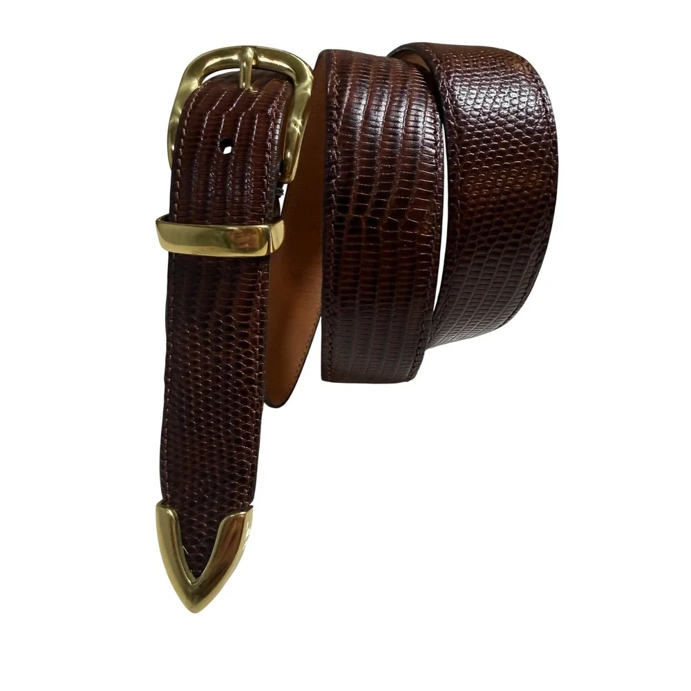 Jos. A. Bank Belt Brown EUC Lizard Embossed Brass Buckle Sz 40